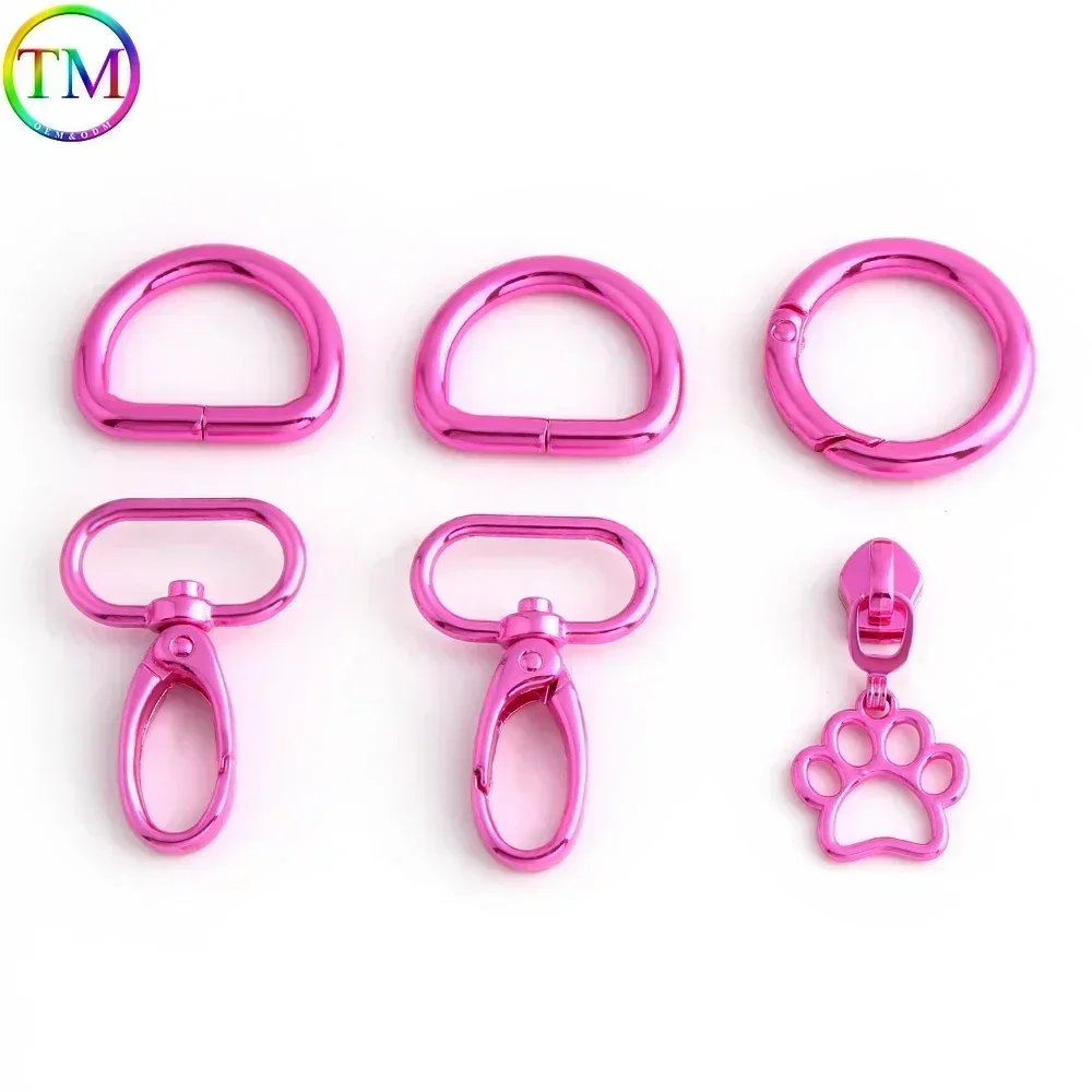 1-5-10Sets Shiny Pink 25MM Metal Bag Buckle Spring Ring For Keychain Bags Webbing Belt Connect Hook Clasp Carabiners Accessories