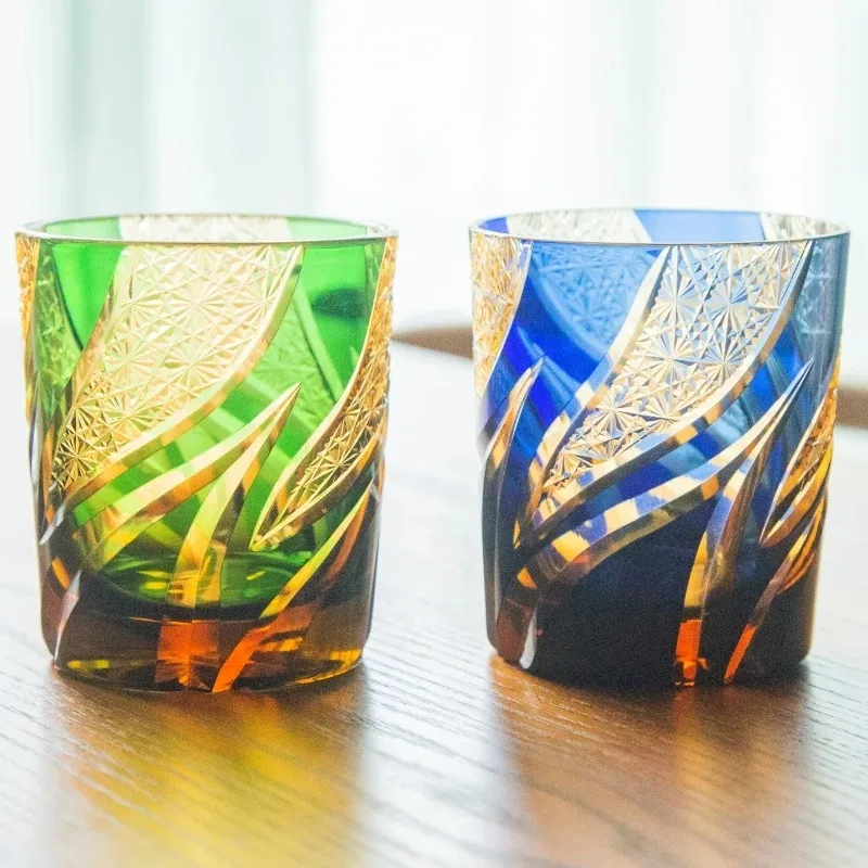 

240 ml 8.5 oz Handcrafts Edo Kiriko's Whiskey Glass Tumbler Multi-colored Old Fashioned Glass In Gift Box