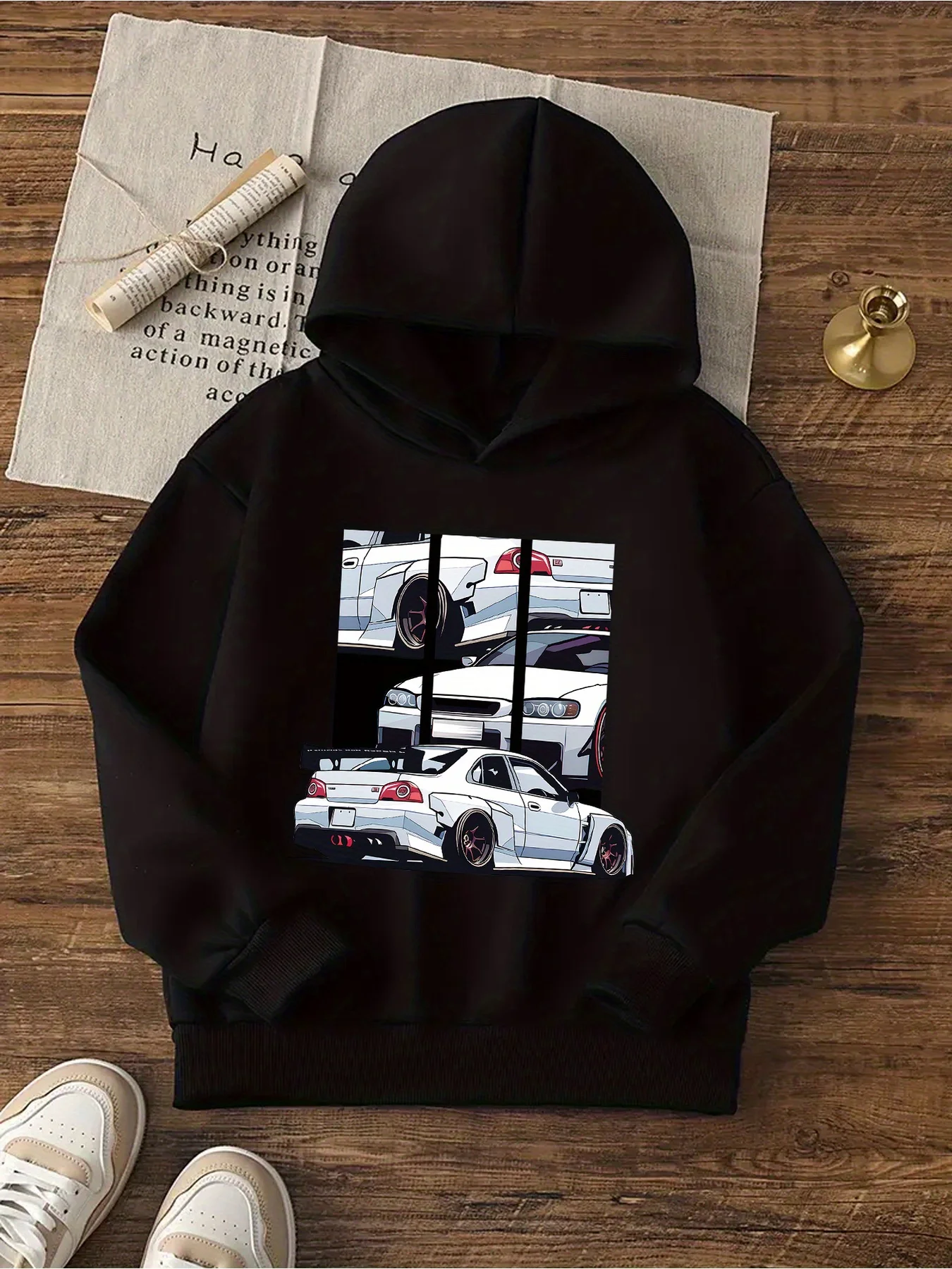 Kids' Hooded Long Sleeved Hoodie Casual Elegant Fashionable Car Pattern Printed Comfortable Soft Fabric Children's Outfit Top