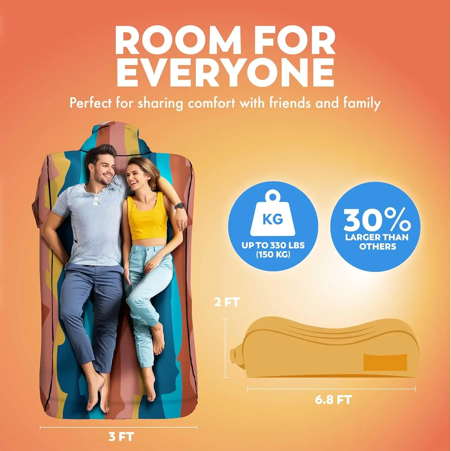 Inflatable Couch – Unique Designs - No-Pump Setup, Ripstop Polyester, Stability Pegs, Fun Prints