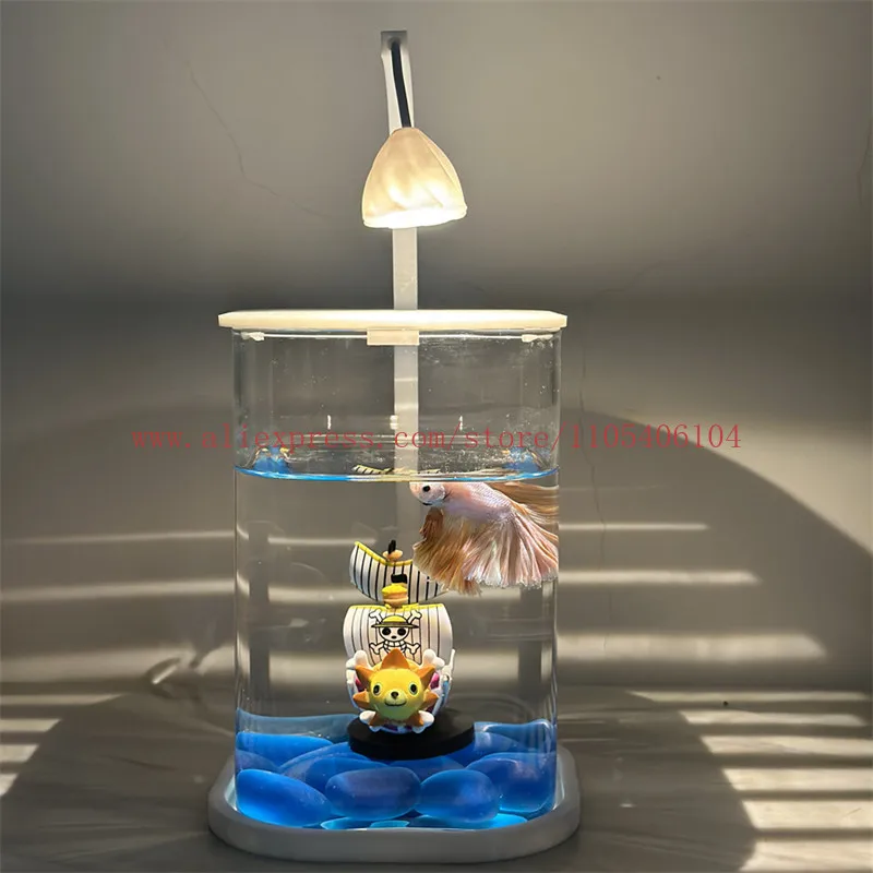 

Desktop Glass Aquarium Fish Tank with LED Light For Kids Betta Fish