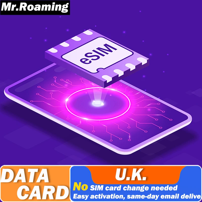 UK England Travel  Prepaid eSIM Data Traffic Card 5G/4G High-Speed Mobile Internet 1/3/7/10/15/30 Days No contract