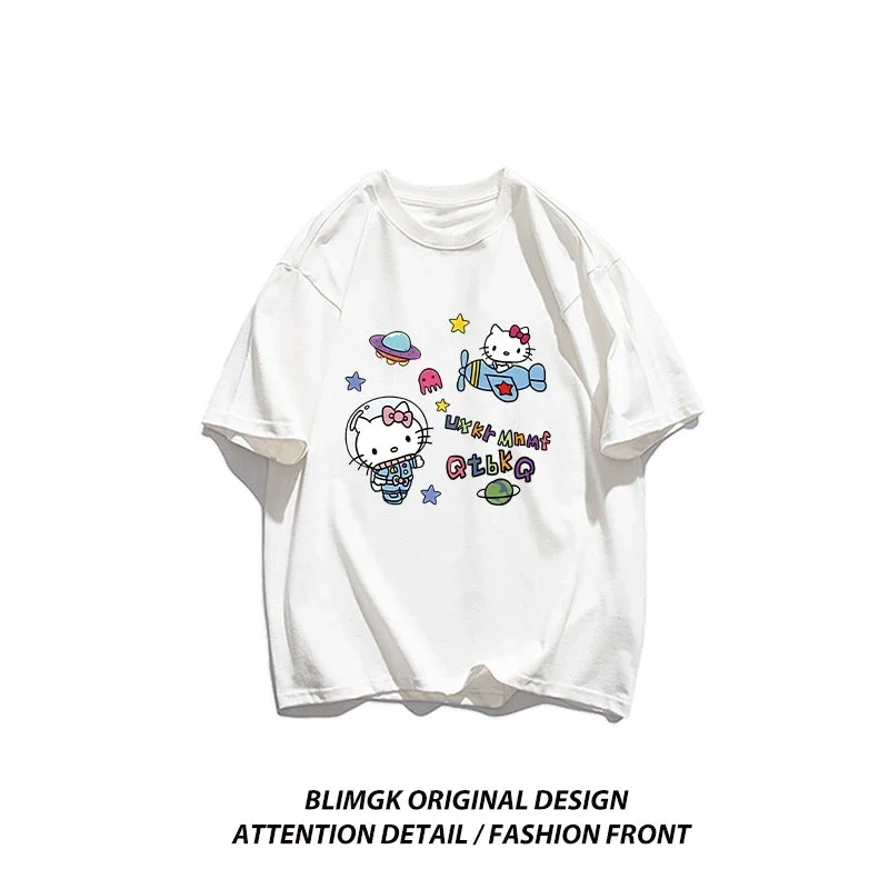 Cartoon Katze Fliegen Flugzeug Gedruckt frauen T-shirt Kleidung Casual T-shirt Outdoor Original Mode Y2K Kurzarm für Damen