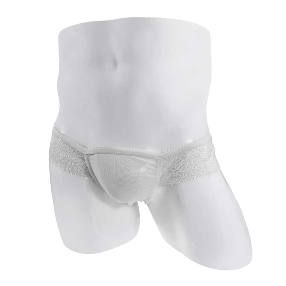 

Men Sexy Elastic Waist Lace Sheer Lingerie Male Sexy Panties Soft Low Rise Ultra-Thin U Convex Pouch Brief Mens Sexy Underwear