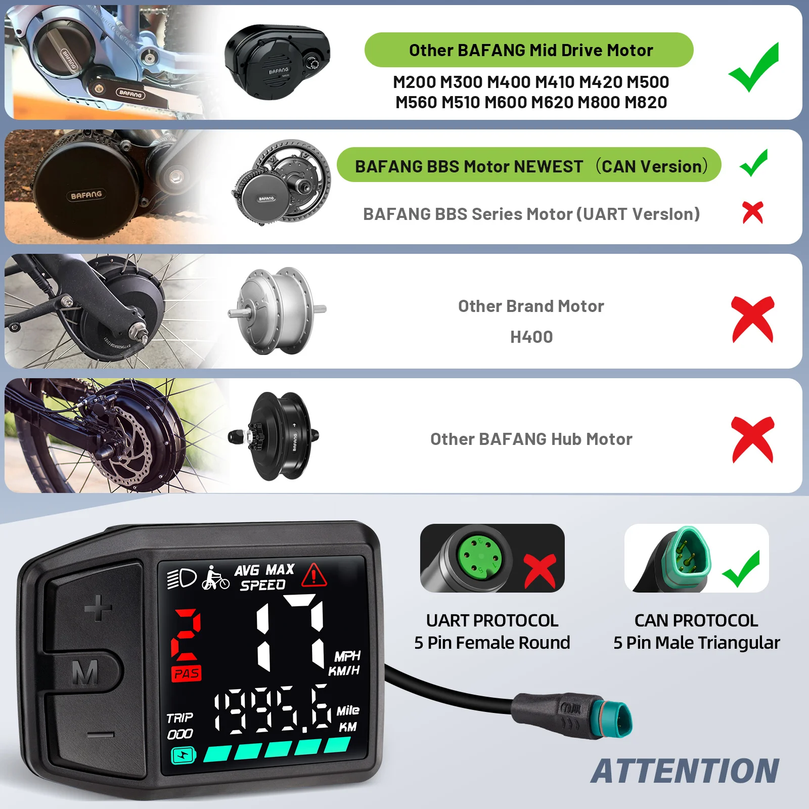 LED Display DZ41 Bluetooth Speedometer EBike Compatible with Bafang CAN Protocol 0-9 Levels M500 M600 G510 M620 M420 M300 M200