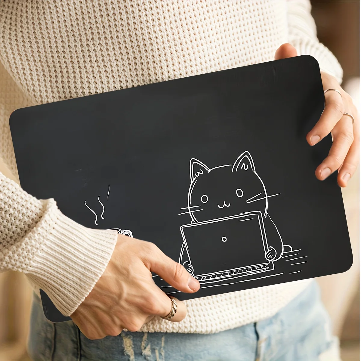 

2D Flat Sticker Motorcycle Sticker 2 pieces Cute Anime Cat and Cute Laptop Light Beige Sticker - Scratch Resistant Waterproof