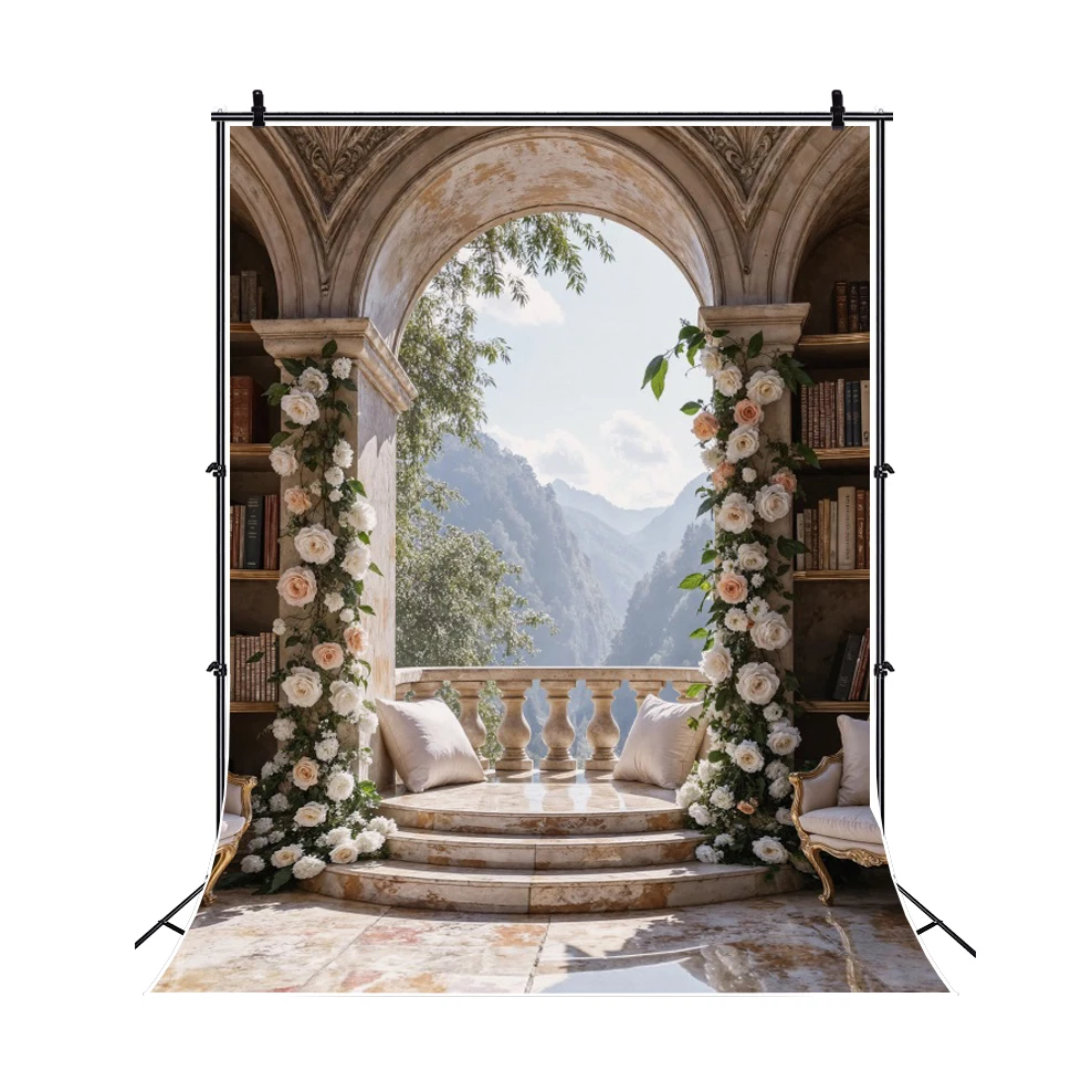 Wedding Portrait Photography Backdrop Europe Style Castle Palace Stairs Flowers Bridal Shower Adults Portrait Photo Background