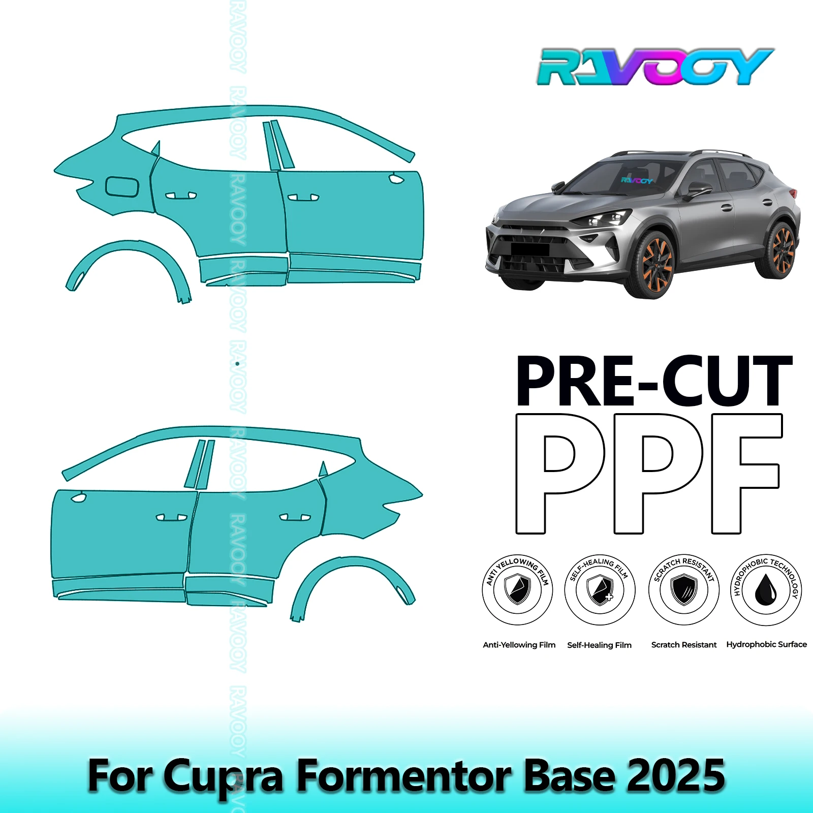 

For Cupra Formentor Base 2025 8.5mil Clear Matte Pre-Cut PPF Door & A/B Pillar Kit TPU Paint Protection Film Set
