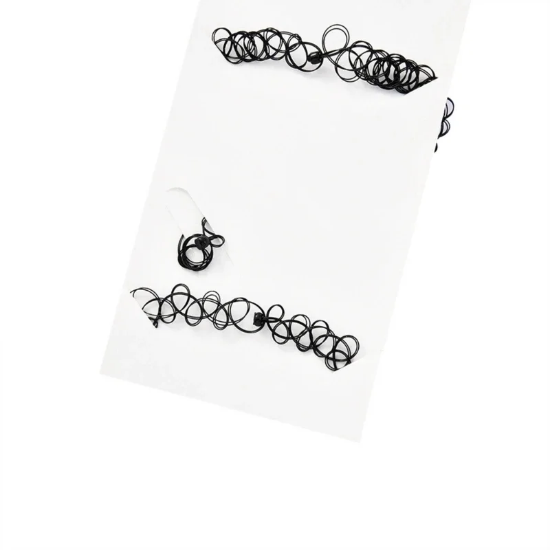 European and American Fashion Black Fishing Line Letter Tattoos Elastic Necklace Bracelet Ring Three-Piece Set for Women