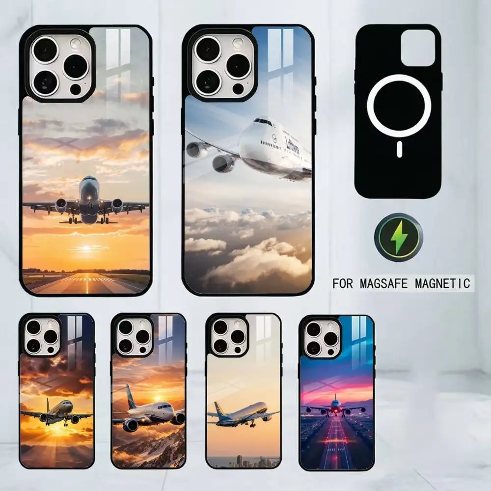 

Sky Airplane Phone Case For iPhone17,16,15,14,13,12,11 Plus,Pro Magnetic with Magsafe Wireless Charging