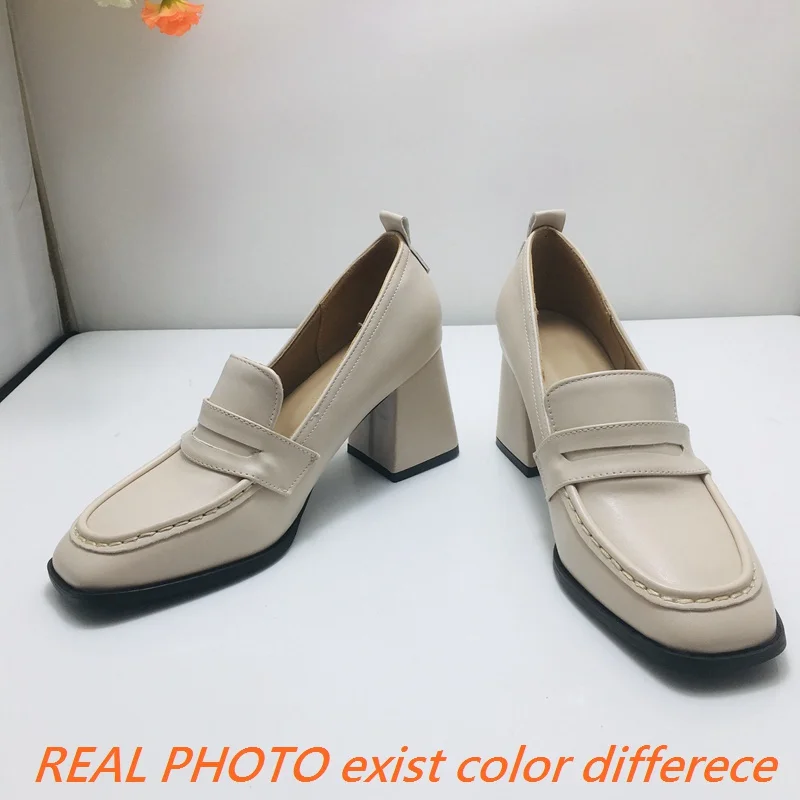 Girseaby 2024 New Luxury Office Lady Pumps 32 33 Square Toe Chunky Heels 7cm Slip On Big Size 44 45 Classic Female Shoes Spring