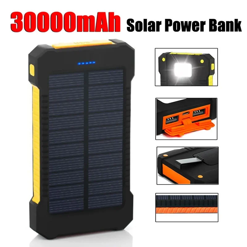 

Solar Power Bank Portable 30000mAh Charger Fast Charge External Battery Waterproof External Power Supply LED for iPhone xiaomi