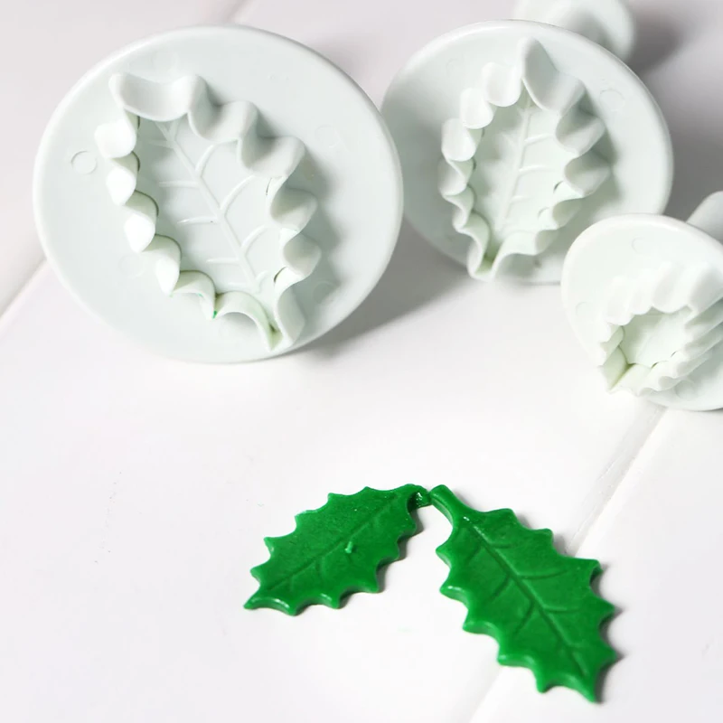 3d Holly Leaves Christmas Cake Fondant Modeling Decoration Plunger Cookie Cutter Forms Mold Baking Stamp Embosser Frame Diy