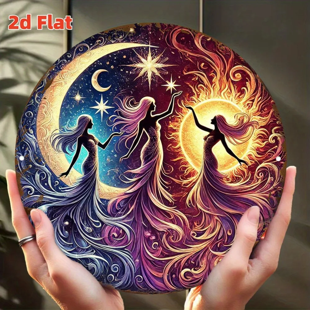 Cosmic Dance Poster: 2D Flat Art for Astrology Lovers - Sun & Moon Decor