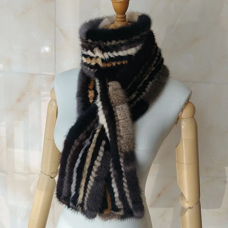 Sales Women Winter Luxury Real Mink Fur Scarf Long Fashion Thick High Quality Warm Knitted Genuine Mink Fur Scarves