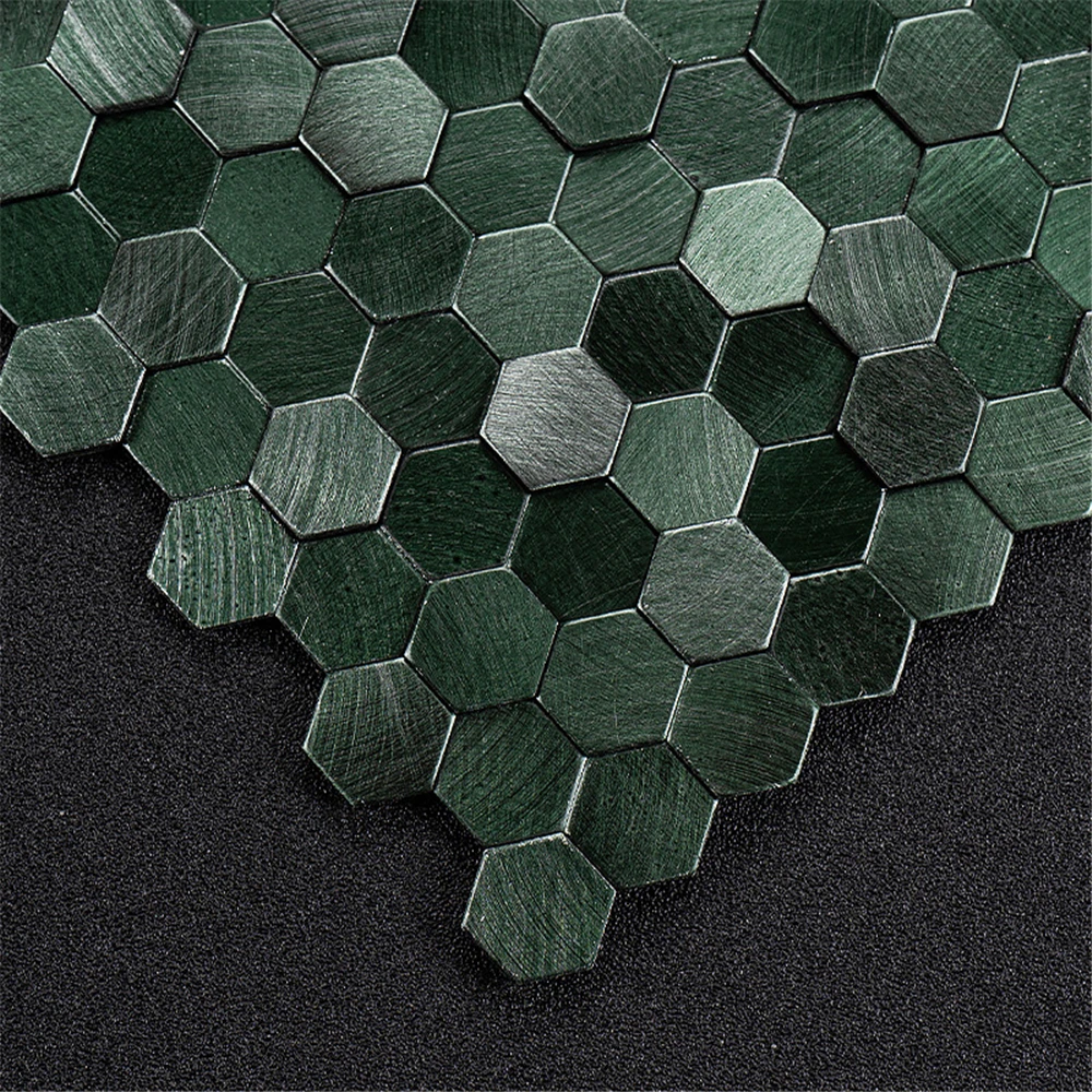 Luxury Metal Stainless Steel Wall Mosaic 3D Bathroom Mosaic Tile Aluminum Hexagon Mosaic Background Wall Sticker Self-adhesive