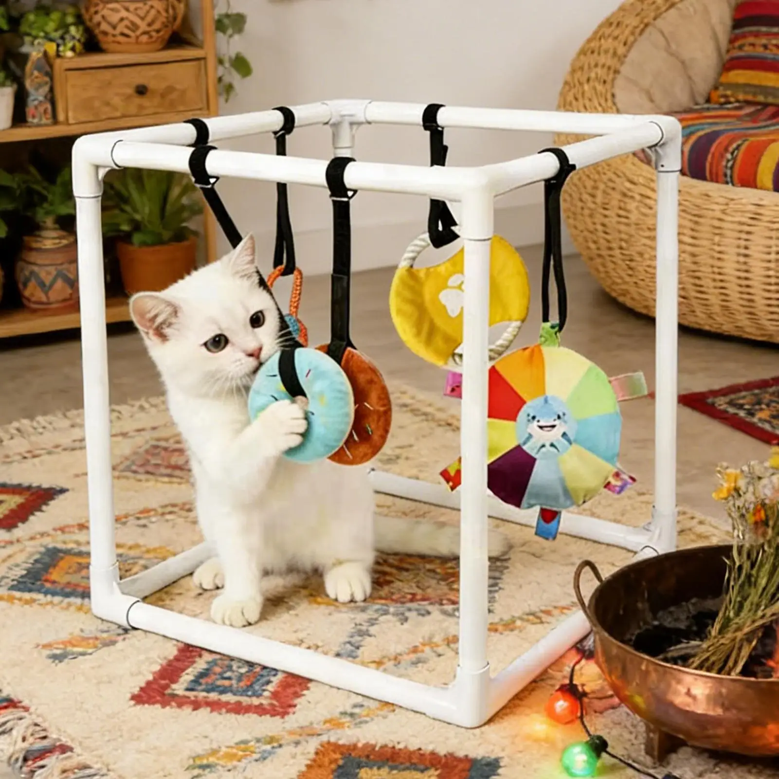 

Dog Playground Assembly Frame with 5 Toys Interactive Dog Floor Play Boredom Toys for Training Teething Calming