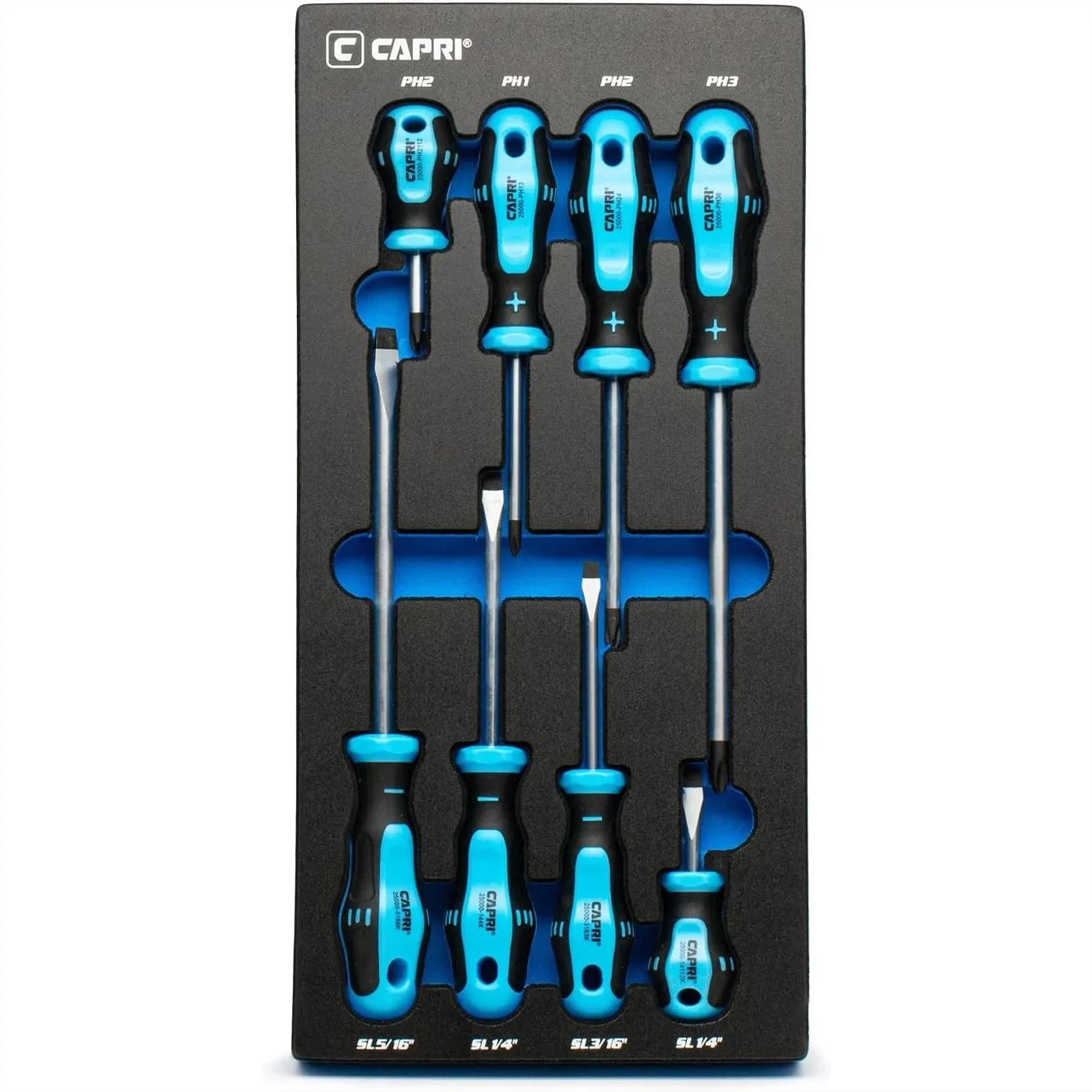 

8-Piece Screwdriver Set, Chrome Molybdenum Steel with Mechanics Tray, Professional Anti-Roll Grip