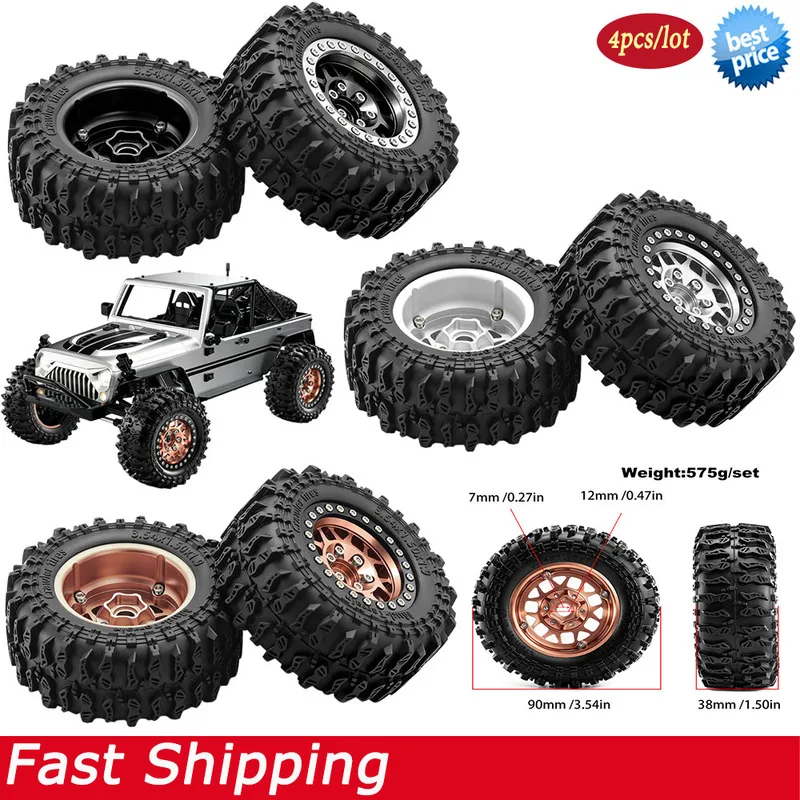 4PCS 1.9'' Metal RC Crawler Beadlock Wheels and Tires for 1/10 Traxxas TRX4 TRX6 SCX10 Axial 1/12 MJX H12P H12Y Upgrade Parts
