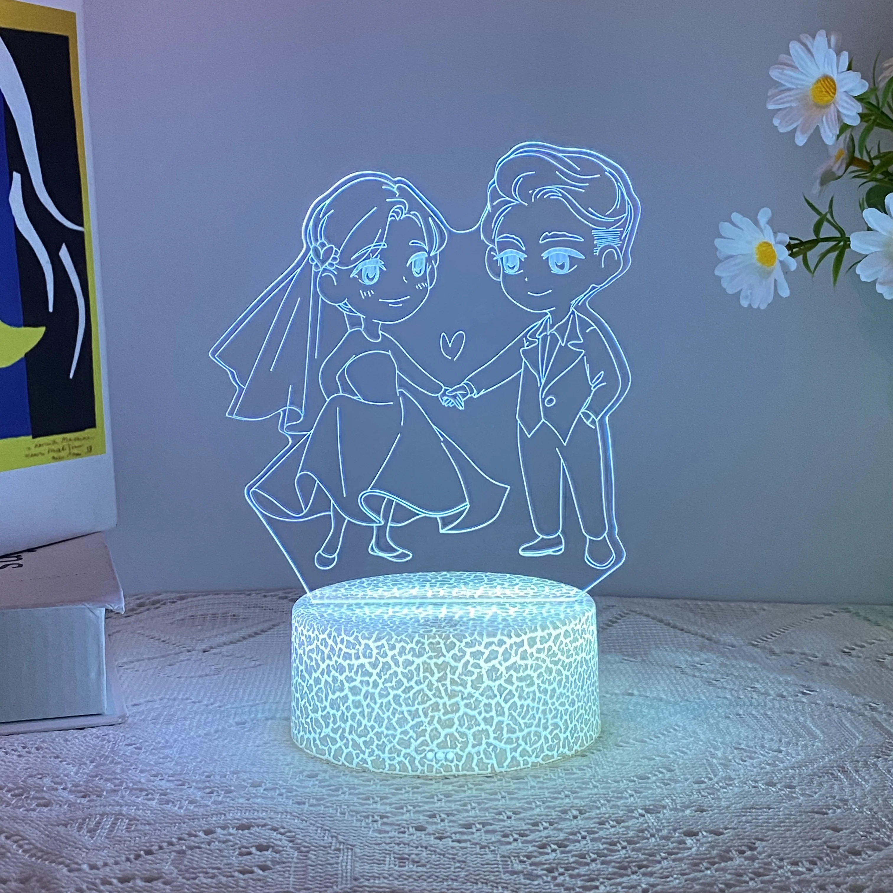 1pcs Valentine's Day element 3D night light, Valentine's Day gift table light, USB atmosphere decorative light.