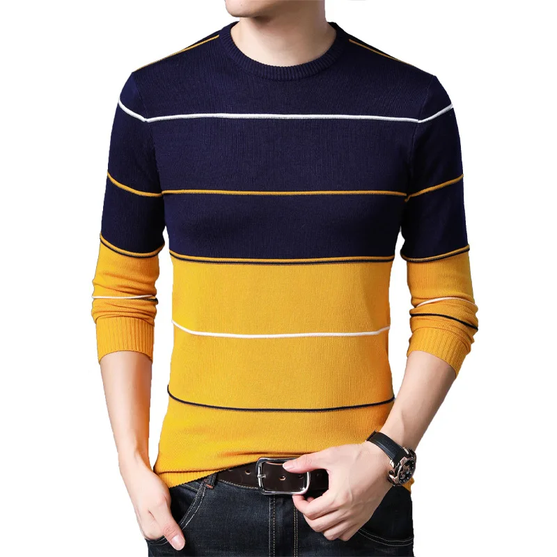 

2023 New Fashion Brand Men Thin Sweater Mens Pullover Striped Slim Fit Jumpers Knitred Autumn Korean Style Casual Men Clothes