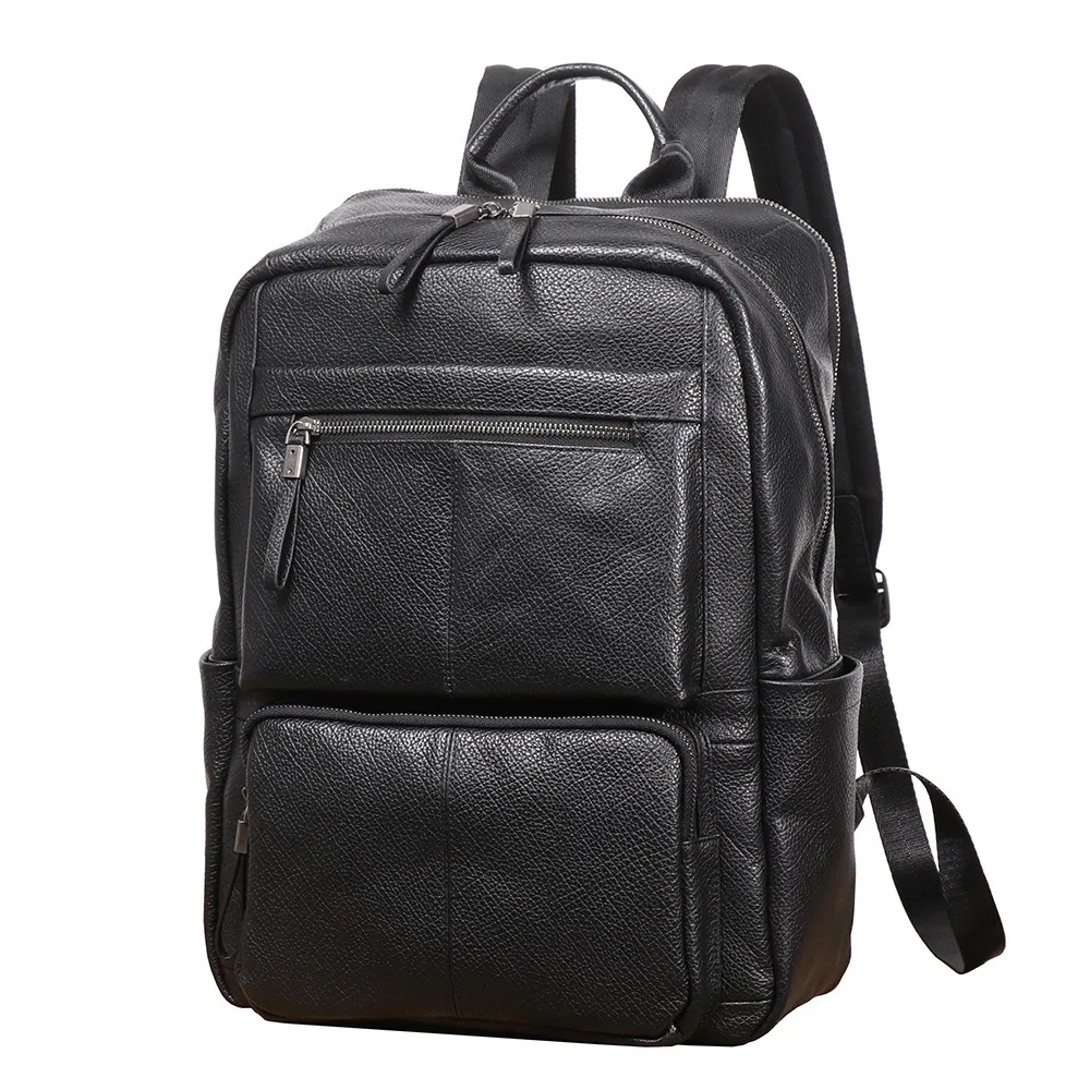 Nesitu Highend Large Capacity A4 Black Cowhide Top Grain Genuine Leather 15.6 14'' Laptop Women's Men Backpack Travel Bag M068