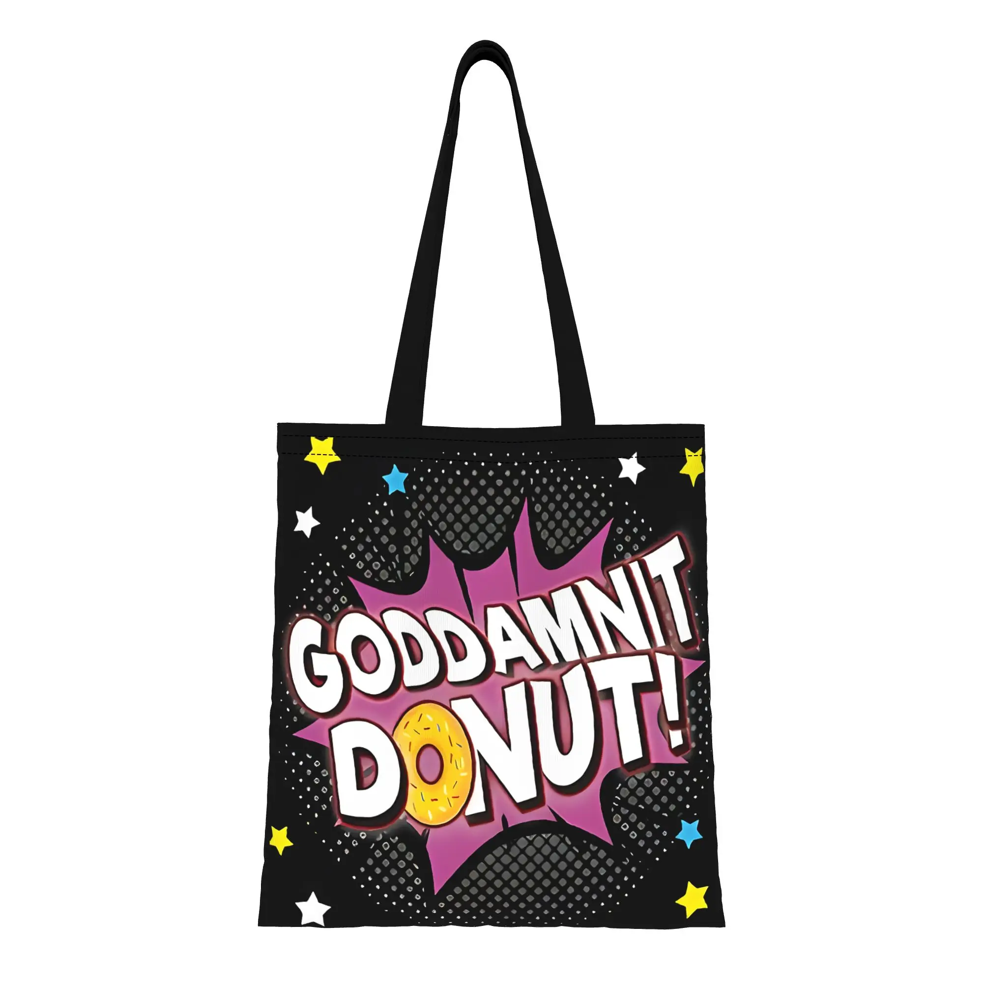 Dungeon Crawler Carl Goddamnit Donut canvas tote bag,  urban style for daily shopping and casual outings