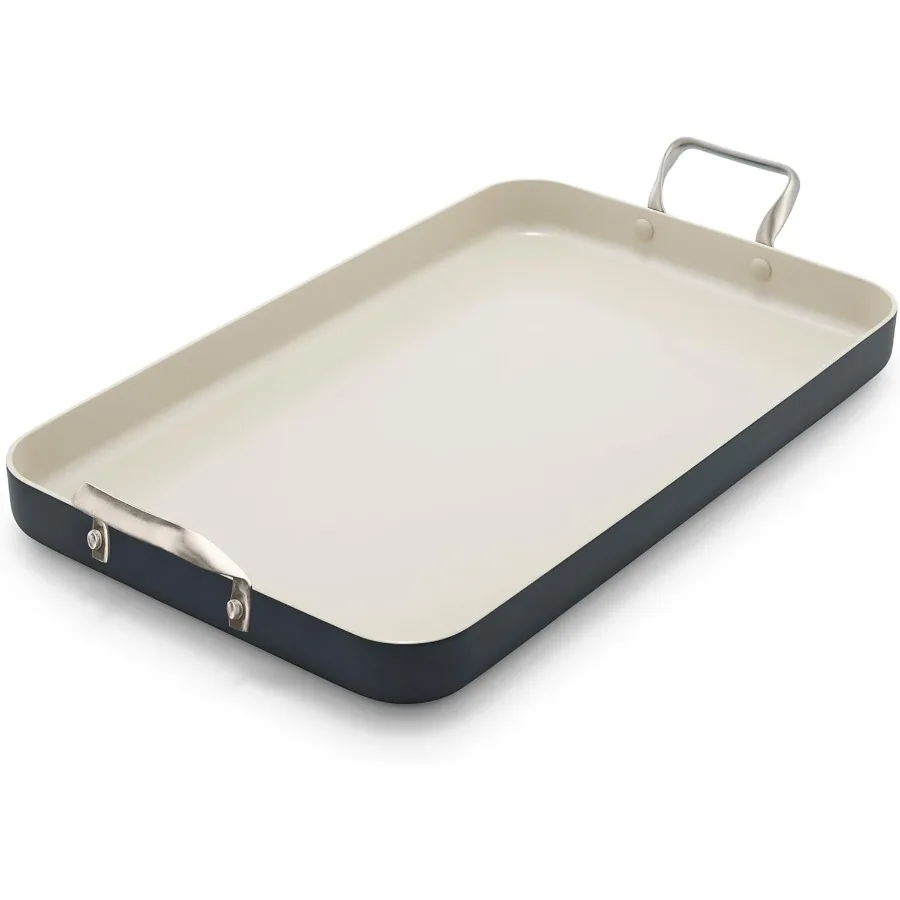 

18" x 11" Double Burner Griddle Pan Hard Anodized Healthy Ceramic Nonstick PFASFree Stainless Steel Handles Stovetop Cooking Di