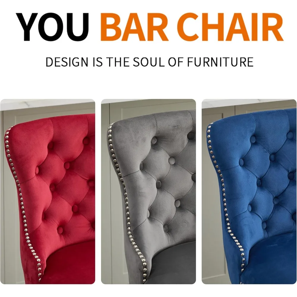 مجموعة مخملية دوارة حديثة من العصور الوسطى مكونة من 4 كراسي بار وظيفة دوارة 360 درجة مع مسند ظهر ومنصات للقدم مناسبة لقضبان المطبخ