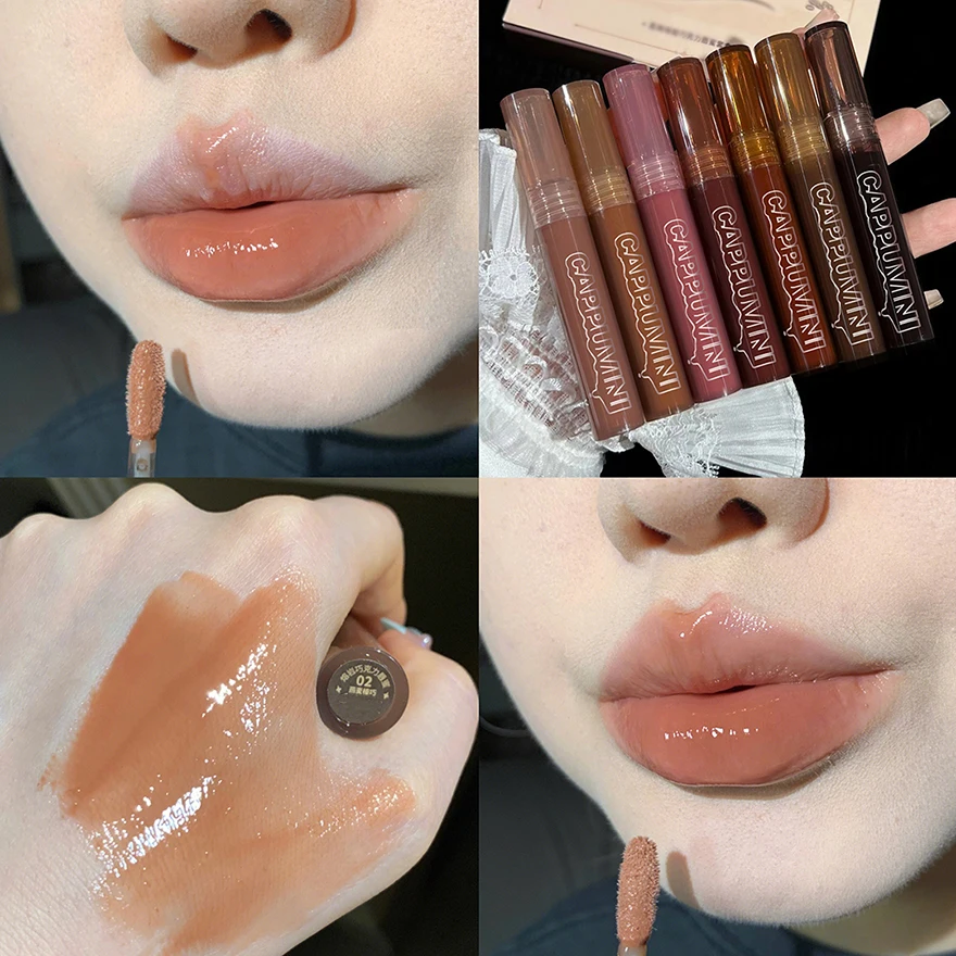 紅茶ブラウンリップグロスミラー透明ガラスリップ釉薬溶岩チョコレート