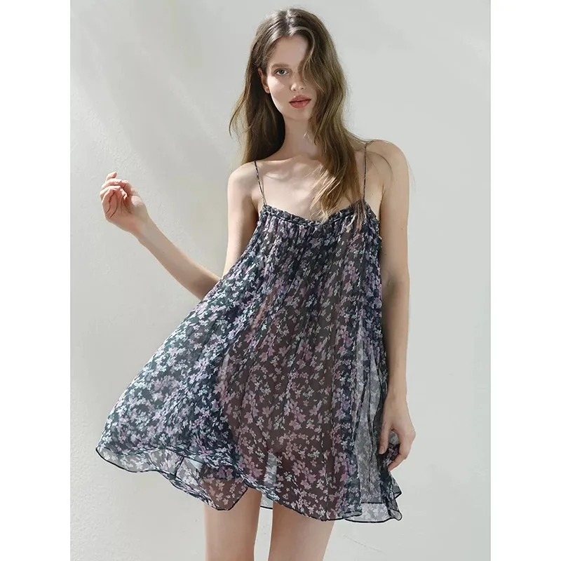 

Womens Floral Print Spaghetti Strap Nightgown Loose Sleep Dress
