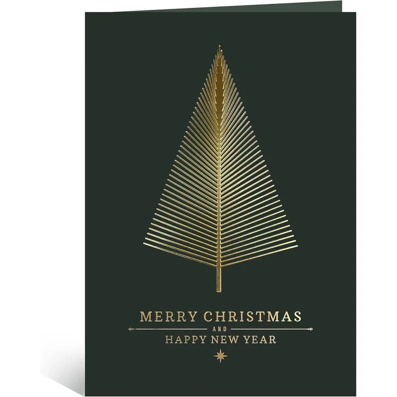 400 Gold Foil Christmas Greeting Cards with Envelopes | Dark Green Col & Embossing on Christmas Tree | 5.5 x 4 Inch Merry Christ