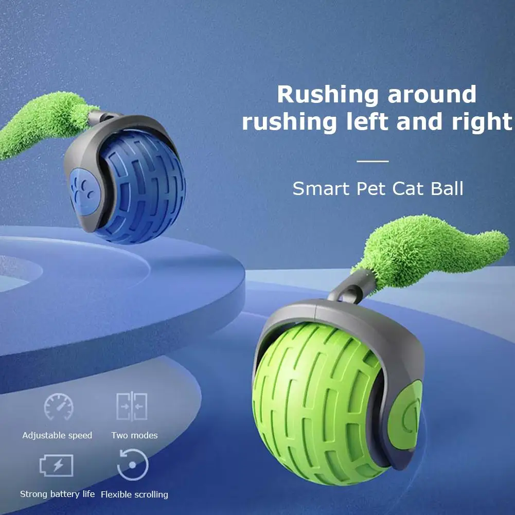 NEW Interactive Cat Toy Ball Super Drive Cat Rolling Balls With Long Tail Motion Activated Sensor Pet Cats Teaser Automatic Toys