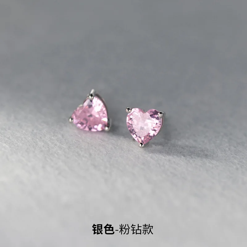 

925 Sterling Silver Heart Zircon Piercing Stud Earrings Wedding Luxury Elegant Jewelry For Woman Wholesale Accessories