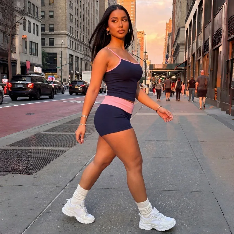 Sexy Fitted Sleeveless Cami Short Pants 2Pcs Set For Women Home Yoga Jogging Street Daily Stylish Casual Two Piece Outfit