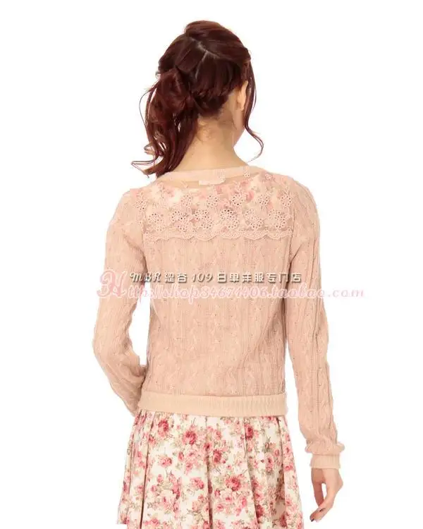 Japan Liz Lisa Lace Mesh Floral Embroidery Twisted Cotton And Acrylic Cardigan Sweater