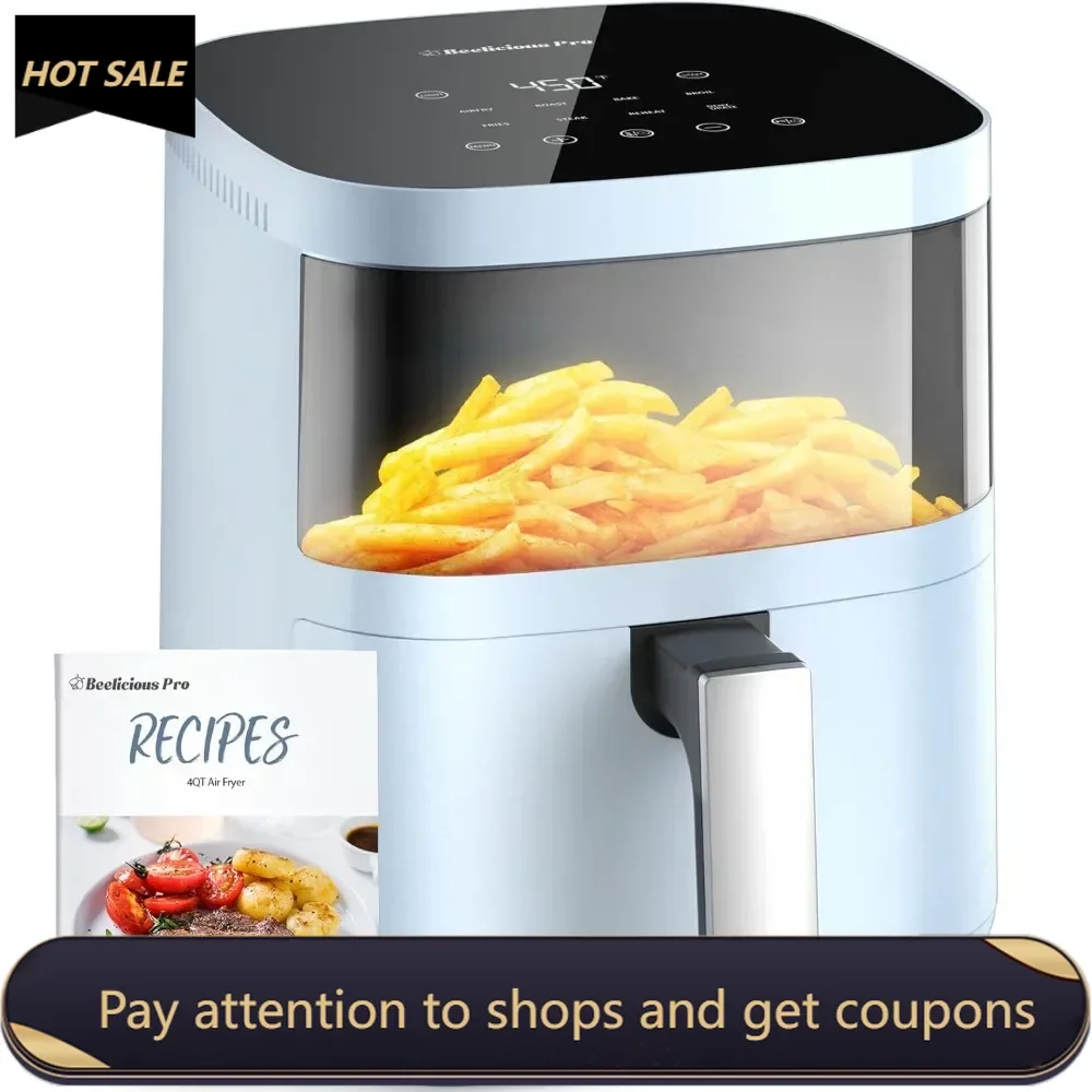 

Air Fryer,Beelicious® 8-in-1 Smart Compact 4QT Air Fryers,with Viewing Window,Shake Reminder,450°F Digital Airfryer Cyan