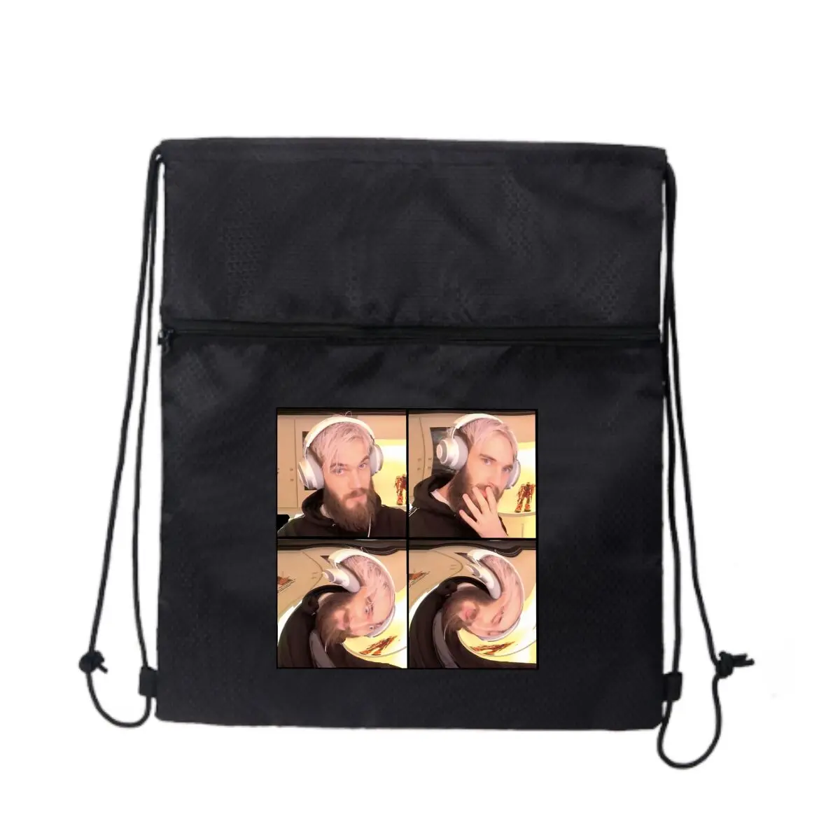 

Distorted Headset Guy Graphic Черная регулируемая уличная сумка на молнии на шнурке