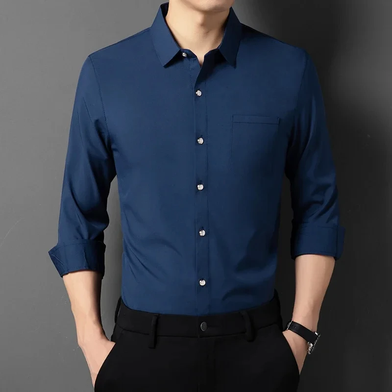 

T422 Men's Business Casual Solid Color Long Sleeved Shirt Non Ironing Comfortable Top