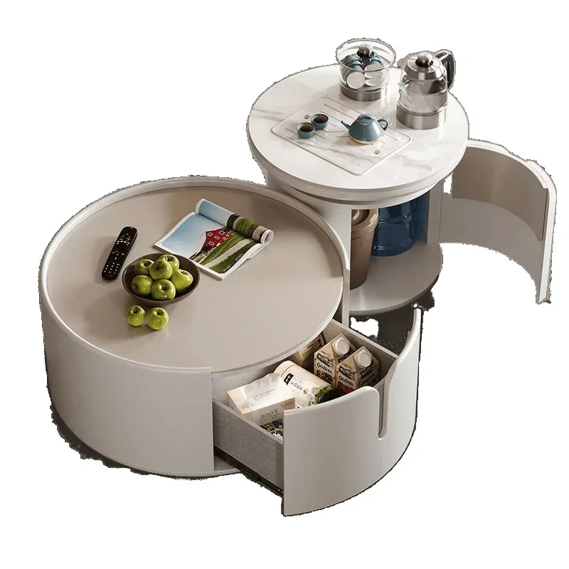 

Household mobile coffee table, small apartment, modern and simple, multi functional, with tea table size and round combination