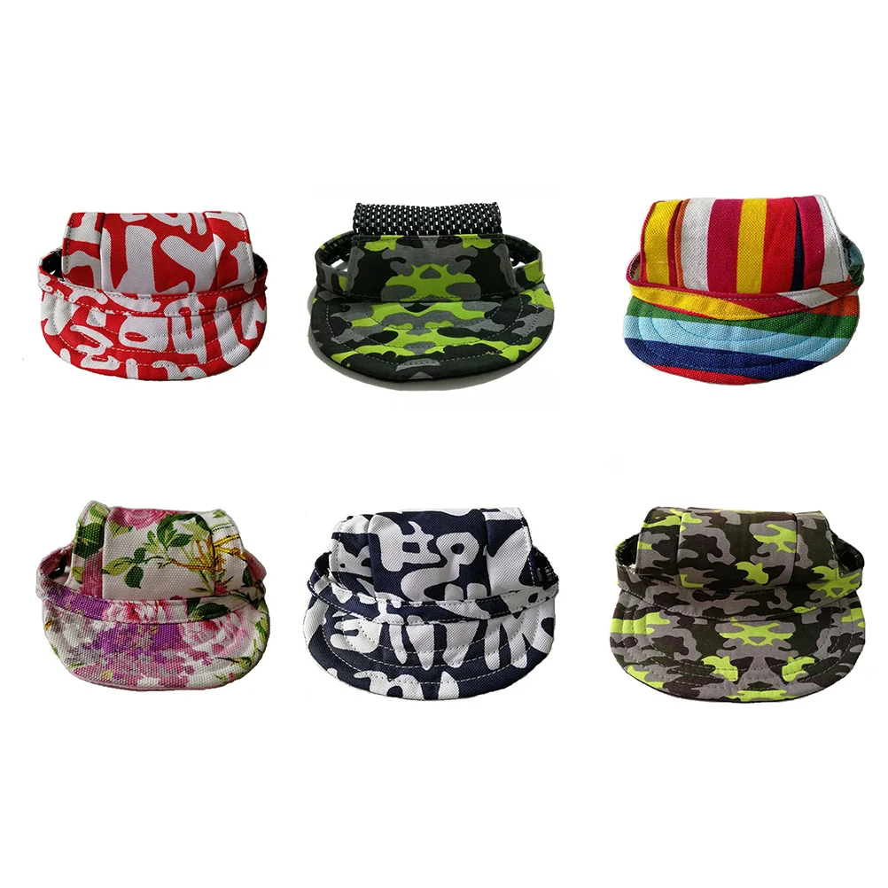 

Dog Baseball Cap Pet Canvas Hat Adjustable Belt Breathable Ear Holes Sun Shading For Small Dogs Summer Outdoor Accessory