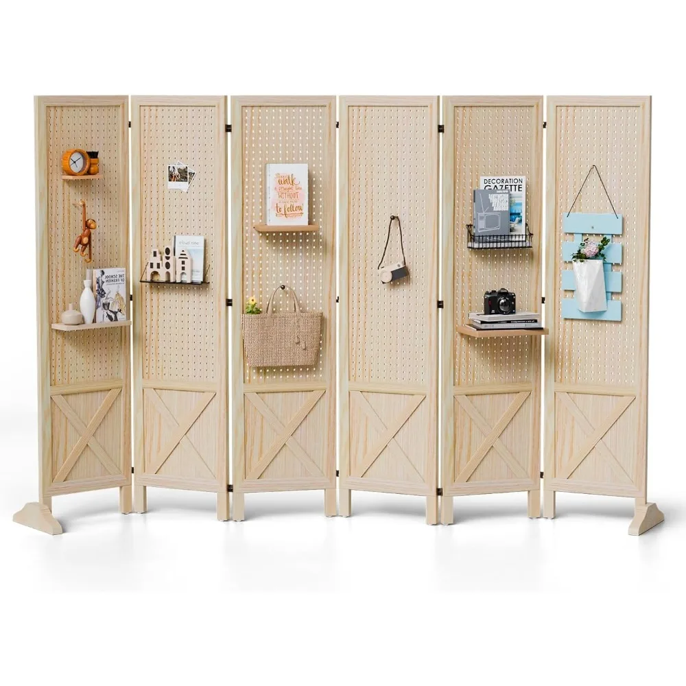 

Freestanding Pegboard with Support Feet, 5 FT Wood Room Divider Display Board Organizer, Folding Privacy Screen Partition