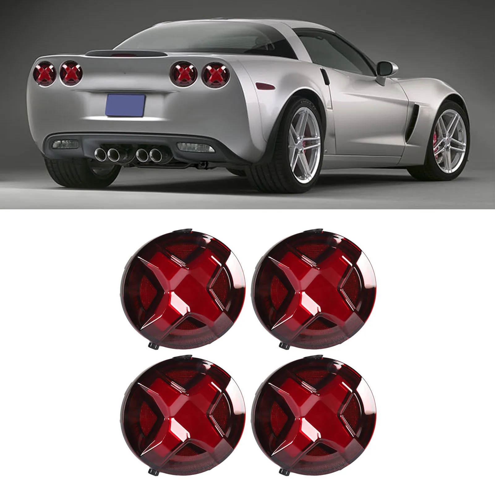4PCS LED Tail Light Assembly High Visibility Rear Lamp Waterproof ABS Taillamp For Chevrolet Corvette C6 2005-2013