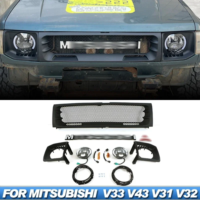 

Fit for MITSUBISHI PAJERO V33 V43 V31 V32 grille Front bumper LED headlights and light frame modification