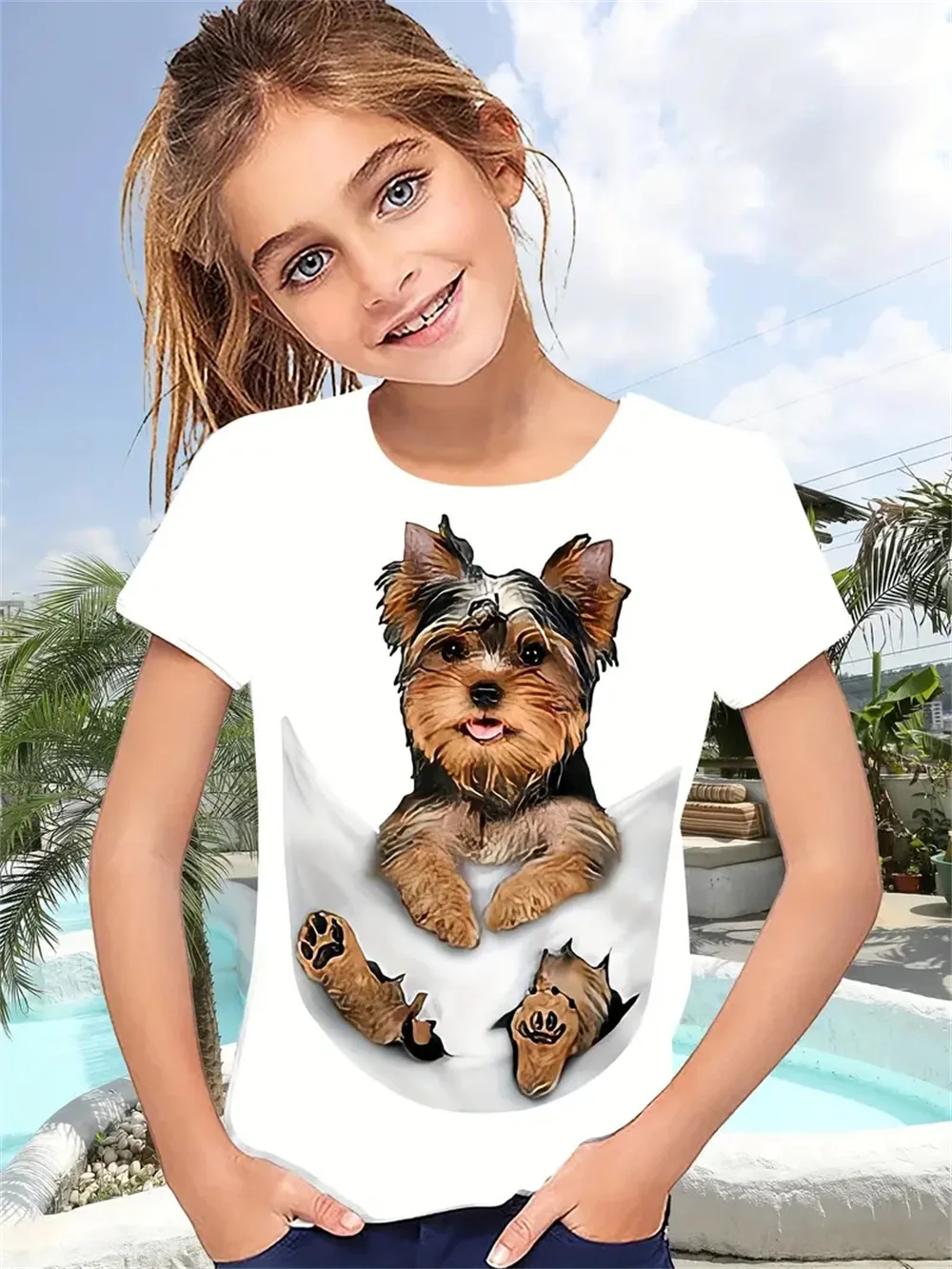 2025 New Funny Animal 3d Print Dog Girls' T-Shirts Festival Party Fashion Short Sleeved Tops Casual T-Shirts Girls' Clothing