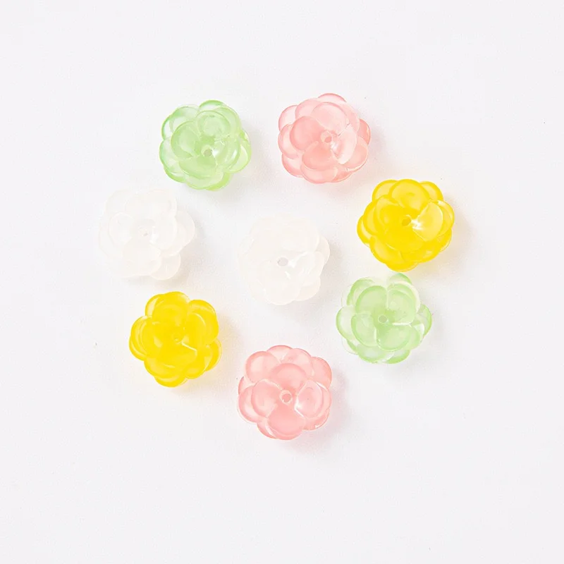 Free shipping 50pcs/lot 13.2mm color print cartoon flower shape acrylic handmade floral beads diy jewelry garment/hair accessory