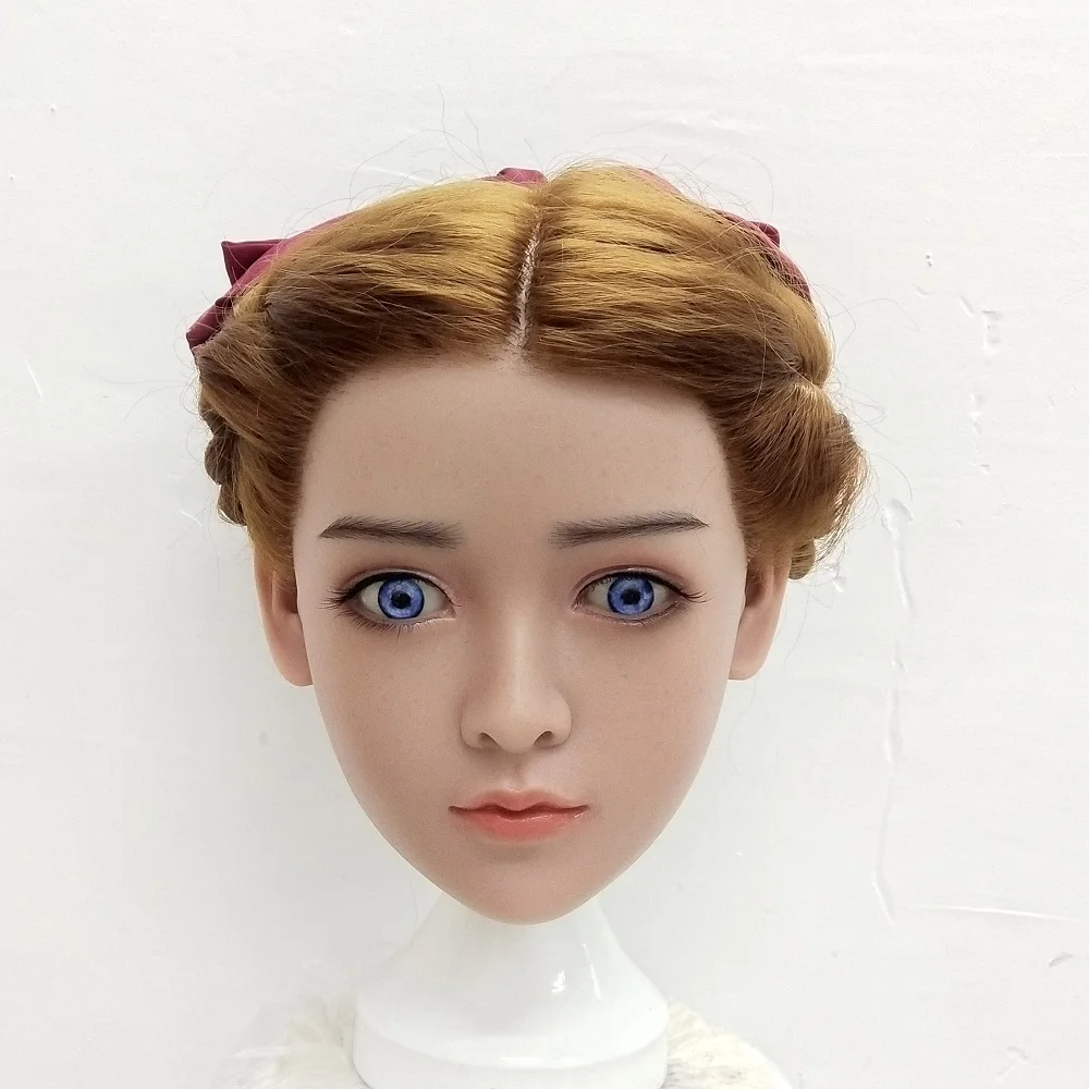 

Sex Doll Head High Quality Full Silicone Realistic Implanted Brown Hairs Lifelike Adult Love Toys Heads For Men Masturbators