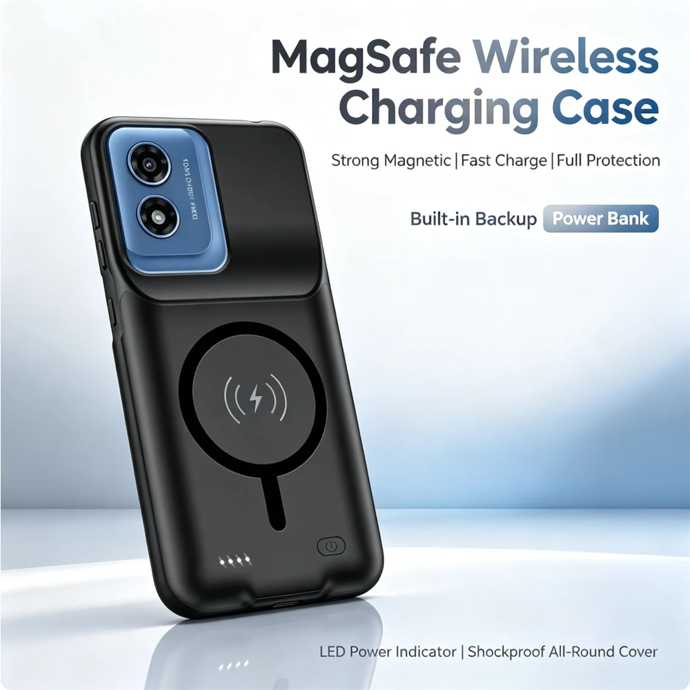 10000mAh Magnetic Power Bank Cover For Motorola Moto G Play 2024 Wireless Charging Battery Cases Portable Powerbank Case view 5