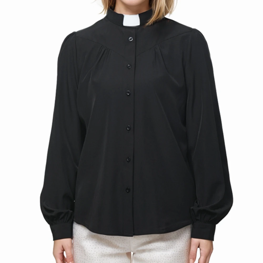 Tab Kragen Klerus Shirt Frauen Langarm Kirche Priester Uniform Tops Bluse