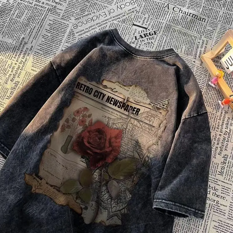 

Футболки с короткими рукавами, женские корейские ретро-кружевные футболки с цветочным принтом и рюшами, свободная посадка, легкие, удобные, дышащие, стильные, для отдыха